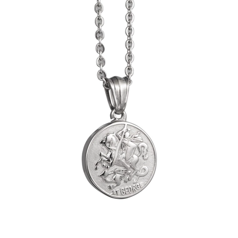 Vintage Sint Joris En De Draak Munt Pendent Halsketting Voor Heren Dames Hip Hop Titanium Staal Reliëf Medaillon Sieraden