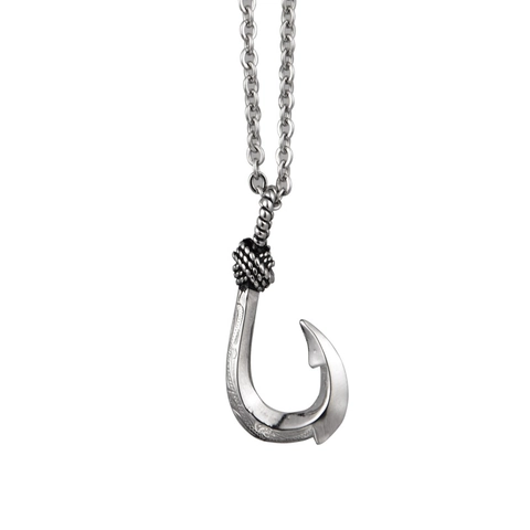 Hip Hop Titanium Steel Fish Hook Pendant Necklace For Men Women Hawaiian Carved Nautical Style Jewelry Gold Silver
