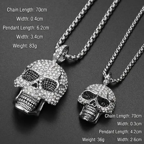 Hip Hop Gothic Strass Totenkopf Anhänger Halskette Edelstahl Iced Out Totenkopf Kette Für Herren Damen Streetwear Punk Schmuck