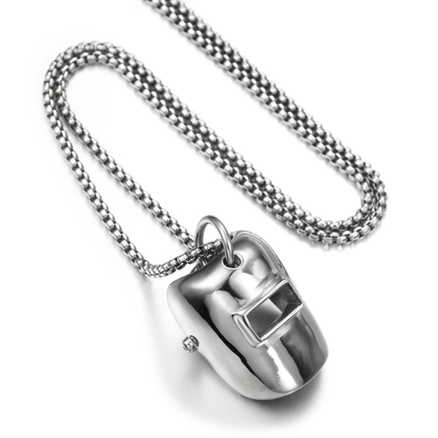 Stainless Steel Welder Mask Pendant Necklace For Men Women Hip Hop Punk Industrial Style Jewelry Gift Silver Tone Chain