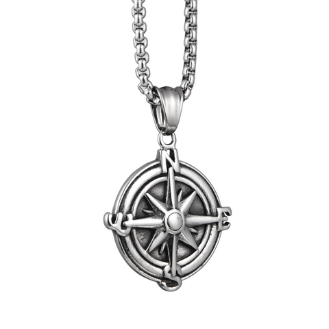 Collana con Ciondolo a Bussola in Acciaio al Titanio Vintage per Uomo Donna Hip Hop Rock Rosette a Stella a Otto Punte