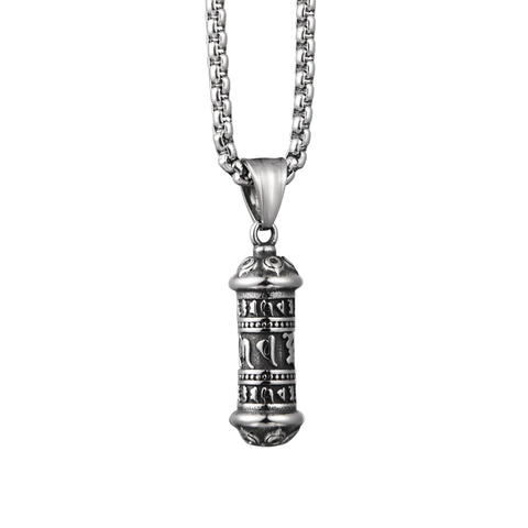 Retro Titanium Staal Sanskriet Cilinder Hanger Halsketting Om Mani Padme Hum Religieuze Hip Hop Etnisch Unisex Gebedsmolen Sieraden