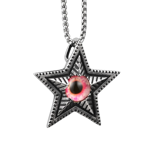 Titanium Steel Pentagram Evil Eye Pendant Necklace Simple Hip Hop Gothic Stainless Steel Rhinestone Necklace Unisex Jewelry
