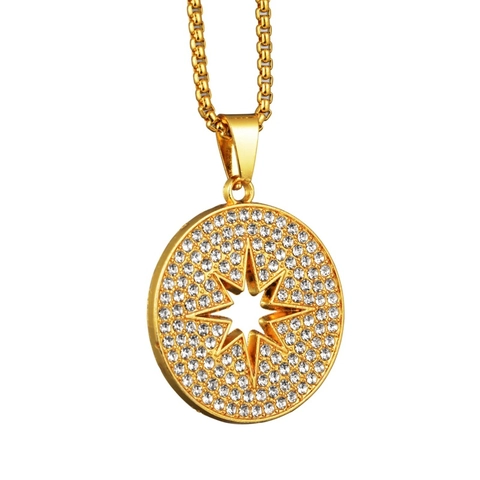 Hip Hop Legierung Vereiste Strass Stern Anhänger Halskette Für Herren Damen Vergoldete Scheibe Modeschmuck