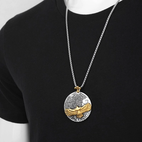 Vintage Titanstahl Adler Relief Halskette Herren Damen Retro Strass Fleur De Lis Rundscheibe Punk Hip Hop Schmuck