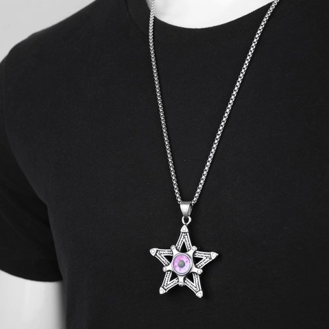 Gothic Punk Titanium Steel Pentagram Pendant Necklace Retro Silver Hollow Star Evil Eye Charm Necklace For Men Women Hip Hop Jewelry