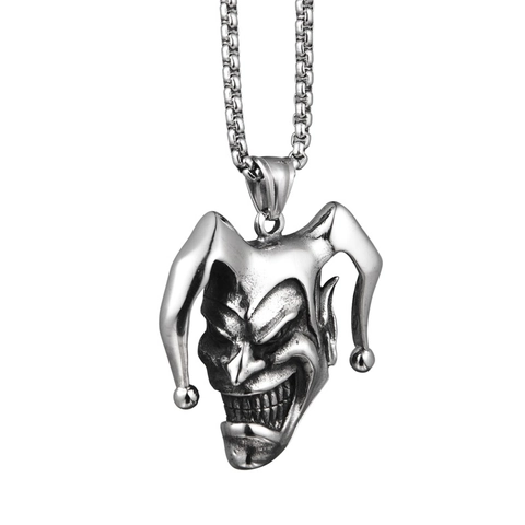 Vintage Gothik Böser Clown Anhänger Halskette Für Damen Herren Titanstahl Hip Hop Jester Maske Schmuck Geschenk