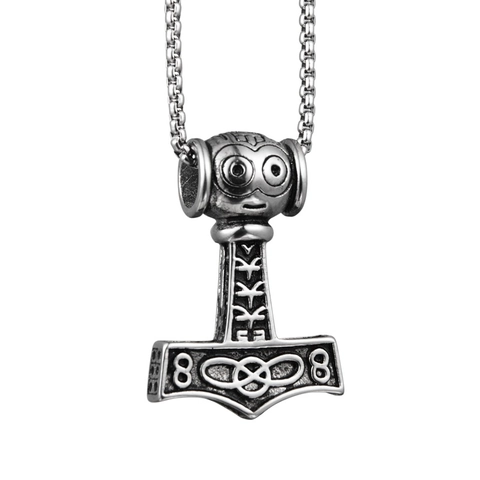 Vichingo Martello di Thor Mjölnir Ciondolo Collana Acciaio Inossidabile Rune Norrene Nodo Celtico Vintage Hip Hop Argento Antico