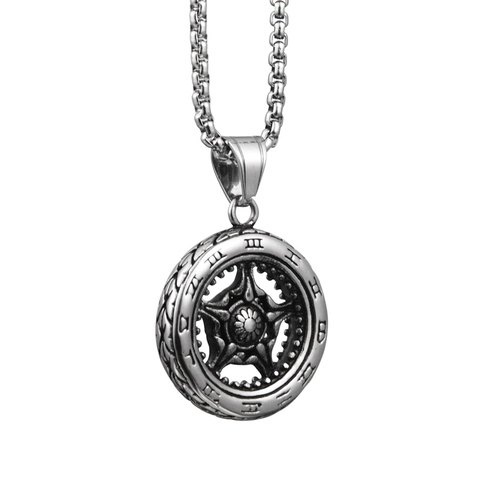 Collana con Pendente a Ruota in Numeri Romani Vintage in Acciaio al Titanio per Uomo Donna Punk Hiphop Stella Gioielli
