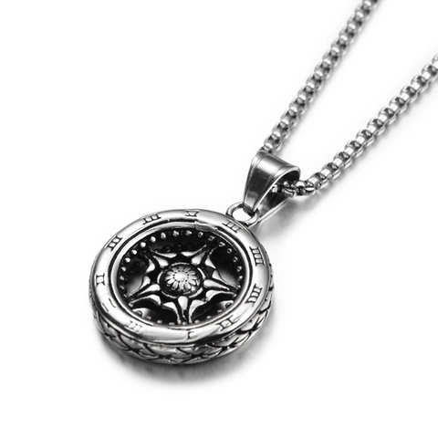 Collana con Pendente a Ruota in Numeri Romani Vintage in Acciaio al Titanio per Uomo Donna Punk Hiphop Stella Gioielli