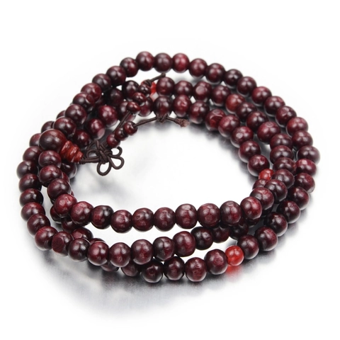 Pulsera de Cuentas de Madera Vintage Marrón Rojizo Oscuro Cuentas de Oración Budistas Envoltura Multicapa Con Nudo Chino Joyería Unisex