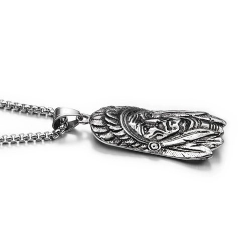 Collier Pendentif Tête de Guerrier Indien Vintage Acier Titane Rétro Style Ethnique Portrait de Chef Bijoux Hip Hop Homme Femme
