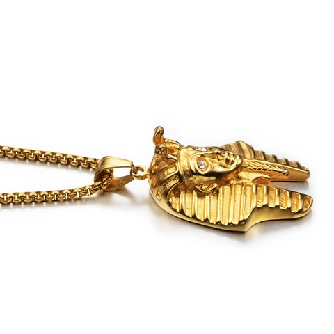 Collier Pendentif Masque de Pharaon de l'Égypte Ancienne Hip Hop Acier Inoxydable Or Strass Bijoux pour Hommes Femmes