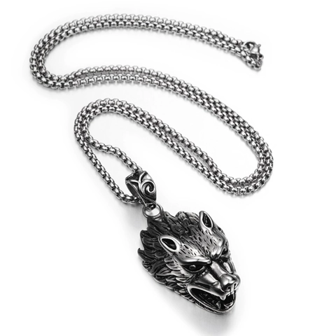 Collana con Ciondolo a Testa di Lupo in Acciaio al Titanio Vintage Hip Hop Punk Animale Gotico per Uomo Donna Gioielli Bar