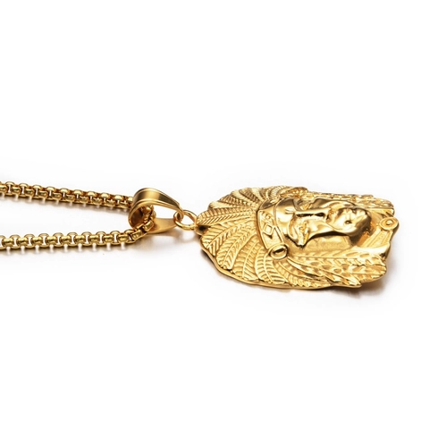 Hip Hop Vintage Stainless Steel Indian Chief Head Pendant Necklace For Men Women Gold Plated Ethnic Street Jewelry Gift