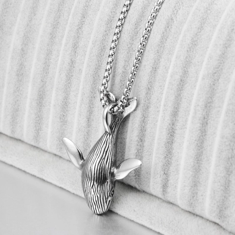 Hip Hop Stainless Steel Whale Pendant Necklace Vintage Animal Humpback Whale Pendant Streetwear Jewelry For Men Women