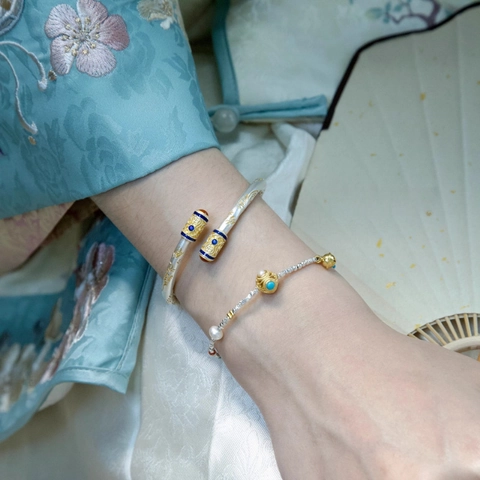Brazalete Estilo Chino Nuevo Cobre Plateado Esmalte Patrón Ataurique Vintage Para Mujer Joyería Étnica Accesorio