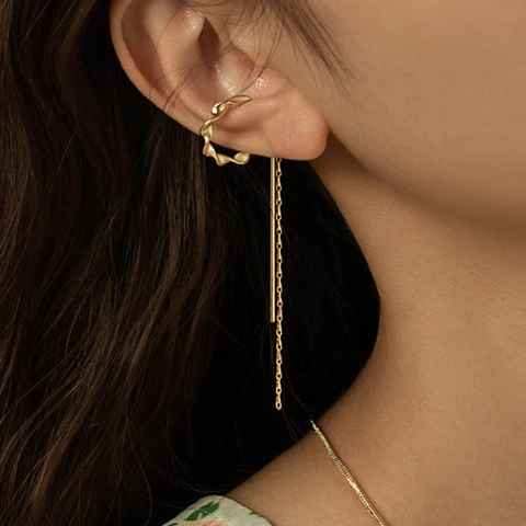 Vintage Long Tassel Ear Cuff For Women Minimalist Copper Twisted Spiral No Piercing Clip Earrings Elegant Party Jewelry