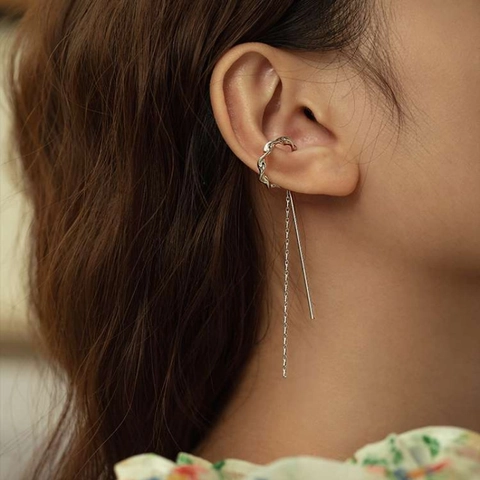 Vintage Long Tassel Ear Cuff For Women Minimalist Copper Twisted Spiral No Piercing Clip Earrings Elegant Party Jewelry
