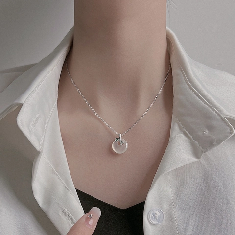 Collar con Colgante Hebilla de la Paz Estilo Chino Bambú Cobre Plateado Jade Blanco Sintético Esmalte Joyería Elegante Mujer