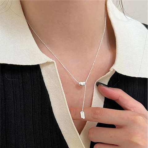 925 Sterling Zilveren Boon Hanger Ketting Voor Vrouwen Lucky Letter Plaque Lariat Ketting Minimalistische Sieraden Koreaanse Stijl