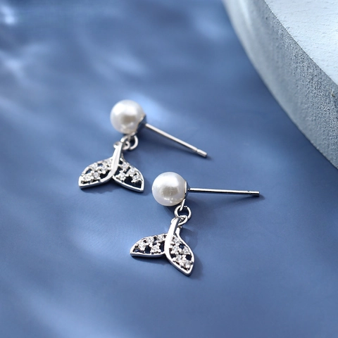 Elegante Koperen Visstaart Oorknopjes Met Kunstparel En Zirconia Ingelegde Zee Thema Sieraden Voor Vrouwen Verjaardagscadeau