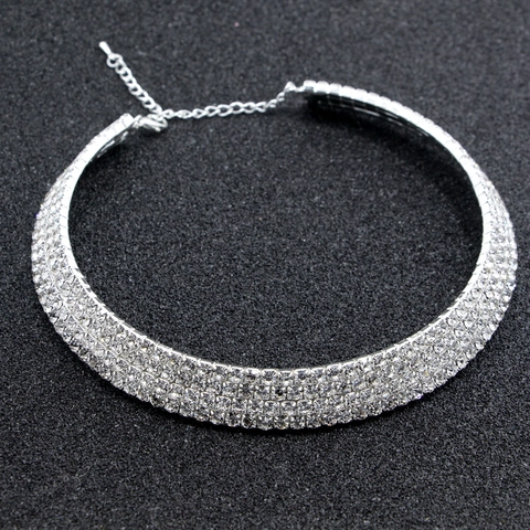 Luxuriöse Legierung Strass Kropfkette Für Damen Braut Hochzeit Mehrreihige Kristall Halsband Schmuck Silberton
