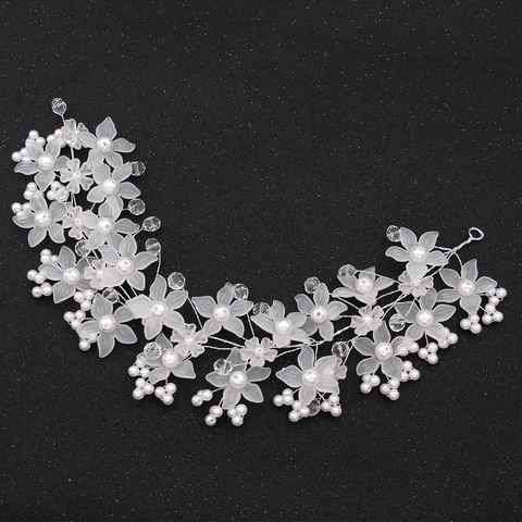 Handmade Bridal Flower Hair Vine Wedding Headband With Faux Artificial Pearls Crystals For Brides Women Party Hair Accessories