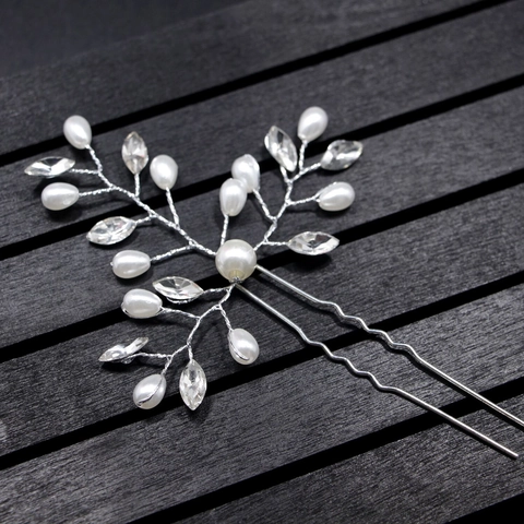 Horquilla de Novia Hecha a Mano en Forma de U con Perlas Artificiales y Strass Accesorios para el Cabello de Boda Elegantes para Mujer