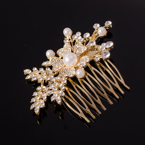 Peine de Pelo Floral Mariposa Diamantes Perlas Artificiales Aleación Boda Novia Tocado Elegante Accesorio de Pelo Joyería Mujeres