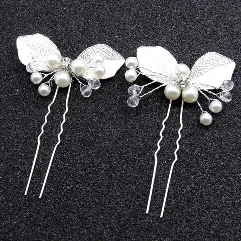 Baroque Gold Leaf U-Shaped Hairpin With Handmade Faux Artificial Pearl Rhinestone Bridal Wedding Hair Accessories For Women Banquet Jewelry