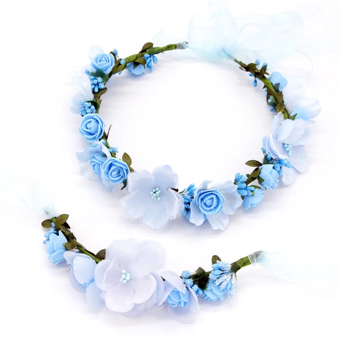 Set di Ghirlanda di Fiori e Bracciale in Stile Mori Fatto a Mano Ghirlanda di Fiori Artificiali Accessori per Capelli da Sposa per Donna Bambini