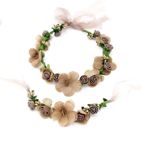 Set di Ghirlanda di Fiori e Bracciale in Stile Mori Fatto a Mano Ghirlanda di Fiori Artificiali Accessori per Capelli da Sposa per Donna Bambini