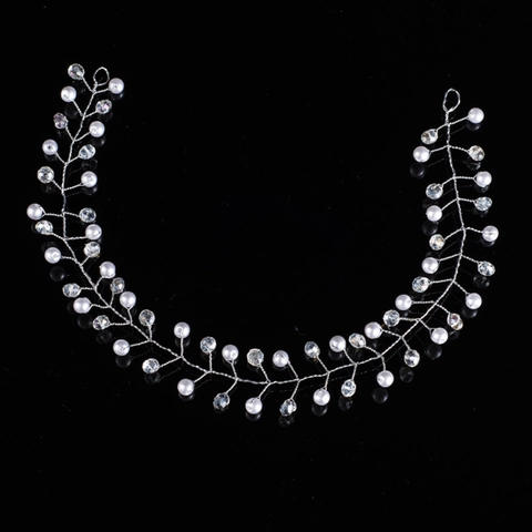 Handmade Bridal Hair Vine With White Faux Artificial Pearl Crystal Silver Color Wire Wedding Headpiece For Women Hair Accessories