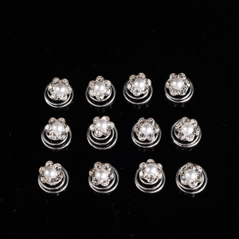 Silver Alloy Rhinestone Flower Spiral Hair Pins With White Imitation Artificial Pearl For Bridal Wedding Party Hair Accessories