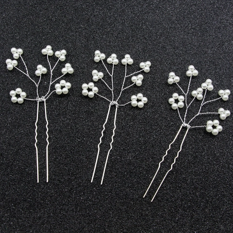 Hochzeit Braut U-Förmige Haarnadel Mit Weißer Imitationsperle Blume Handgefertigte Silber Legierung Draht Haargabel Accessoires Für Damen Party