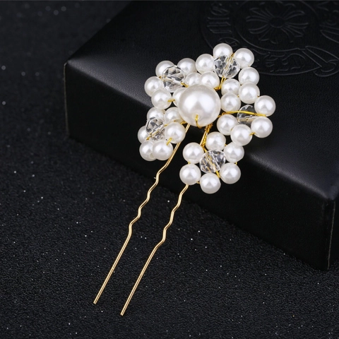 Horquilla de Boda Hecha a Mano en Forma de U con Perla Artificial y Cristal Flor Tocado para Novia Banquete Accesorios para el Cabello
