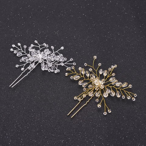 Épingles à Cheveux Mariée Luxueuses Faites à la Main avec Fleurs en Cristal Style Européen en Forme de U en Alliage avec Strass pour Mariage Femme Accessoire