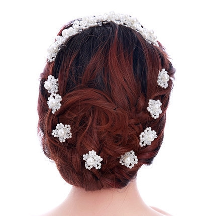 Horquilla de Boda Hecha a Mano en Forma de U con Perla Artificial y Cristal Flor Tocado para Novia Banquete Accesorios para el Cabello