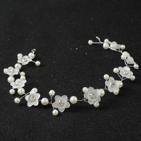 Vite per Capelli da Sposa Fatta a Mano Con Fiori Smerigliati e Perle Artificiali Cerchietto da Sposa in Lega e Strass Gioielli per Capelli Romantici da Donna
