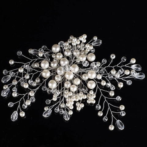 Handgefertigter Braut Haarkamm Weiße Künstliche Perlen Kristall Künstliche Perlen Silber Legierung Hochzeit Kopfschmuck Für Damen Haar Accessoires