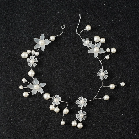 Velo de Pelo de Novia Hecho a Mano Alambre de Aleación de Plata Perla Artificial Flor Esmerilada Diadema Suave Accesorios para el Cabello de Mujer