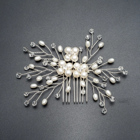 Pettine per Capelli da Sposa Fatto a Mano con Fiori Perle Artificiali Strass Accessorio per Capelli Matrimonio Bianco