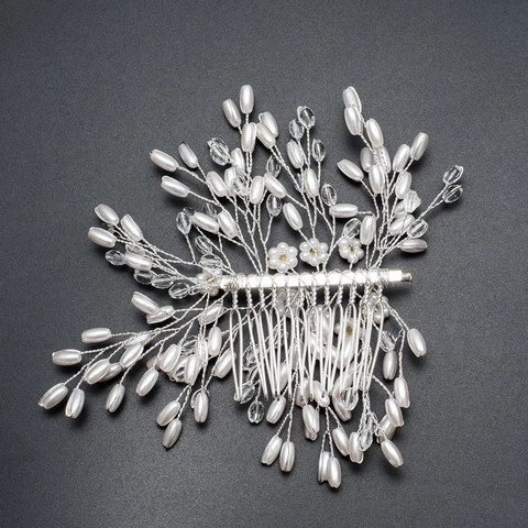 Handgefertigte Braut Hochzeit Haarkamm Silber Legierung Draht Strass Künstliche Perle Weizenähre Blumen Kopfschmuck Damen