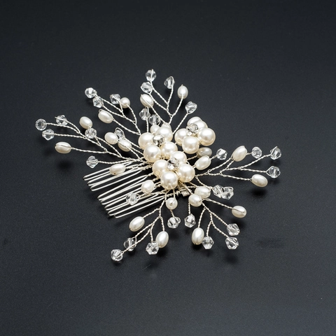 Pettine per Capelli da Sposa Fatto a Mano con Fiori Perle Artificiali Strass Accessorio per Capelli Matrimonio Bianco