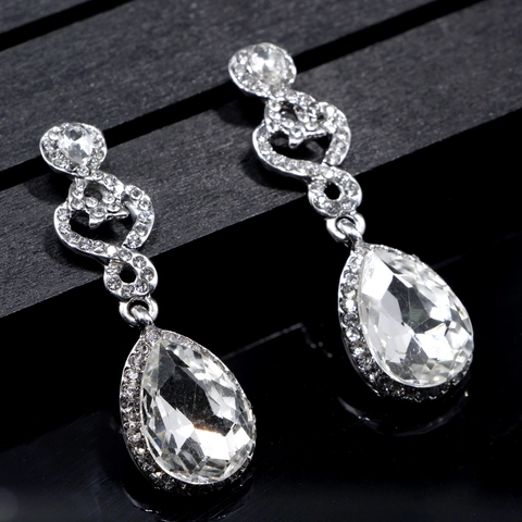 Elegant Champagne Water Drop Rhinestone Dangle Earrings For Women Alloy Crystal Bridal Wedding Party Jewelry Accessory
