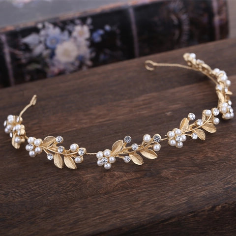 Sposa Matrimonio Lega Perla Artificiale Strass Vite di Capelli Fiore Foglia Cerchietto Festa Gioielli Accessori Oro Argento