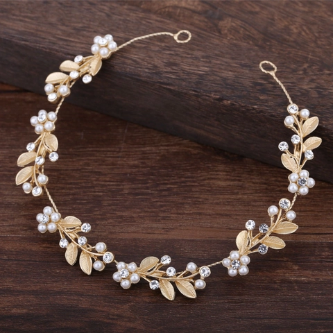 Sposa Matrimonio Lega Perla Artificiale Strass Vite di Capelli Fiore Foglia Cerchietto Festa Gioielli Accessori Oro Argento