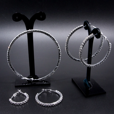 Oversized Silver Rhinestone Hoop Earrings For Women Alloy Hip Hop Street Style Wedding Party Fashion Circle Earrings Jewelry