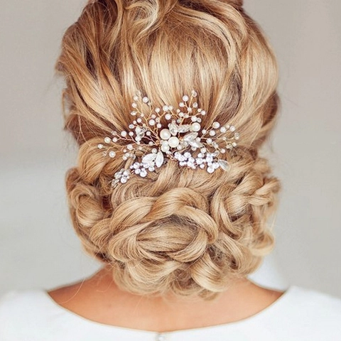 Elegante Pettine per Capelli da Sposa per Donna Gioielli per Matrimonio Design Floreale Fatto a Mano Lega Perla Artificiale Strass Accessori per Capelli